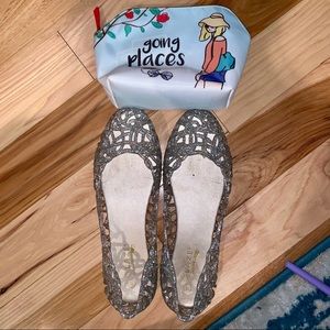 NWOT Sparkle Jelly Flats & Bath And Body Works Bag